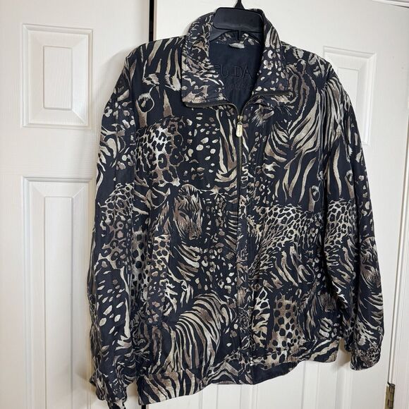Vintage 80s Silk Tiger Leopard Animal Print All Over Bomber Jacket Medium - Picture 2 of 9